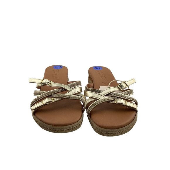 Fabio Maggenti Gold Strappy Espadrille Sandals 7.5 Made in Italy Leather NWT - Picture 3 of 5